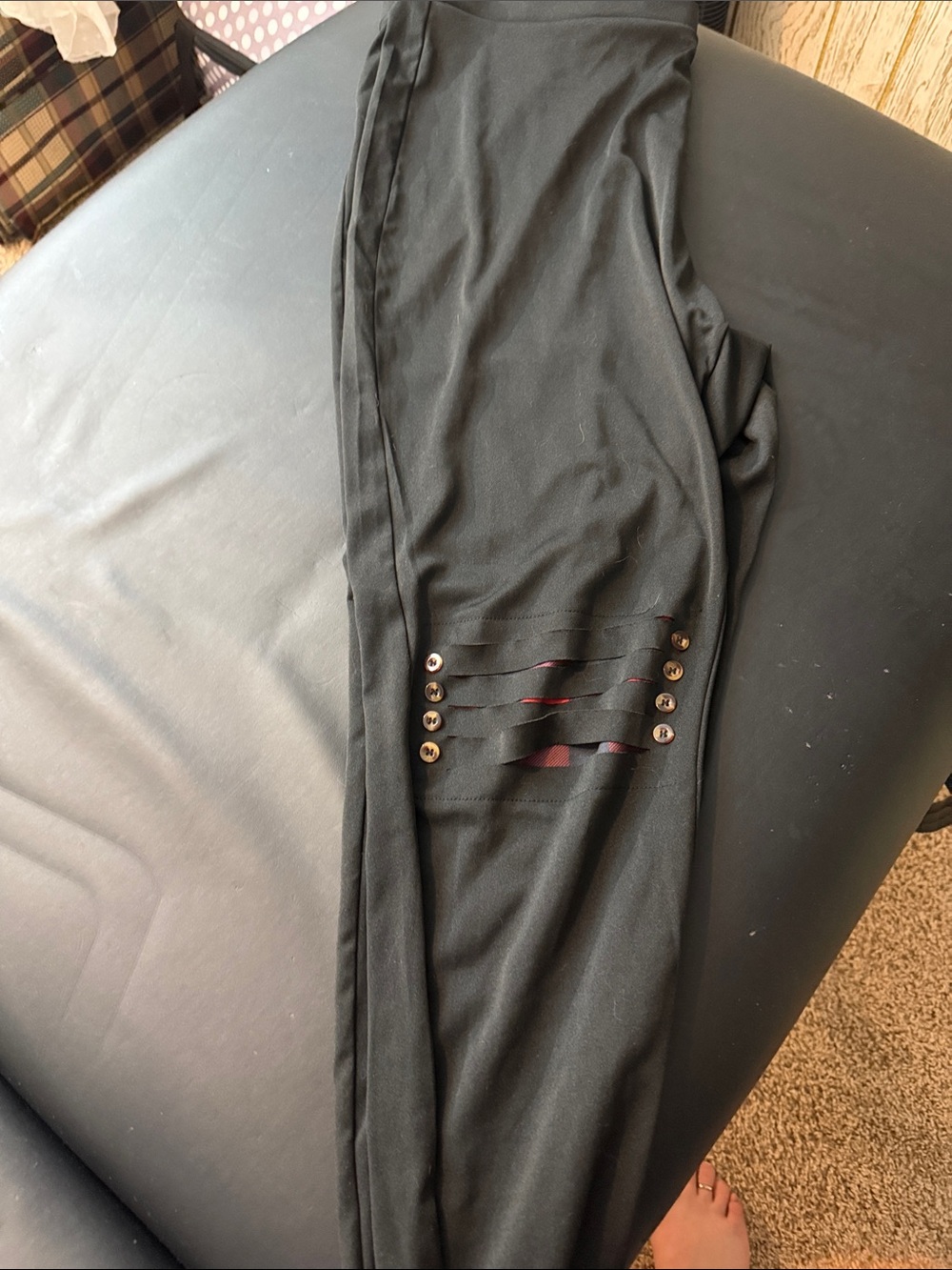 Men's Black Slim Fit Pants with Buttoned Cut-Out Detail